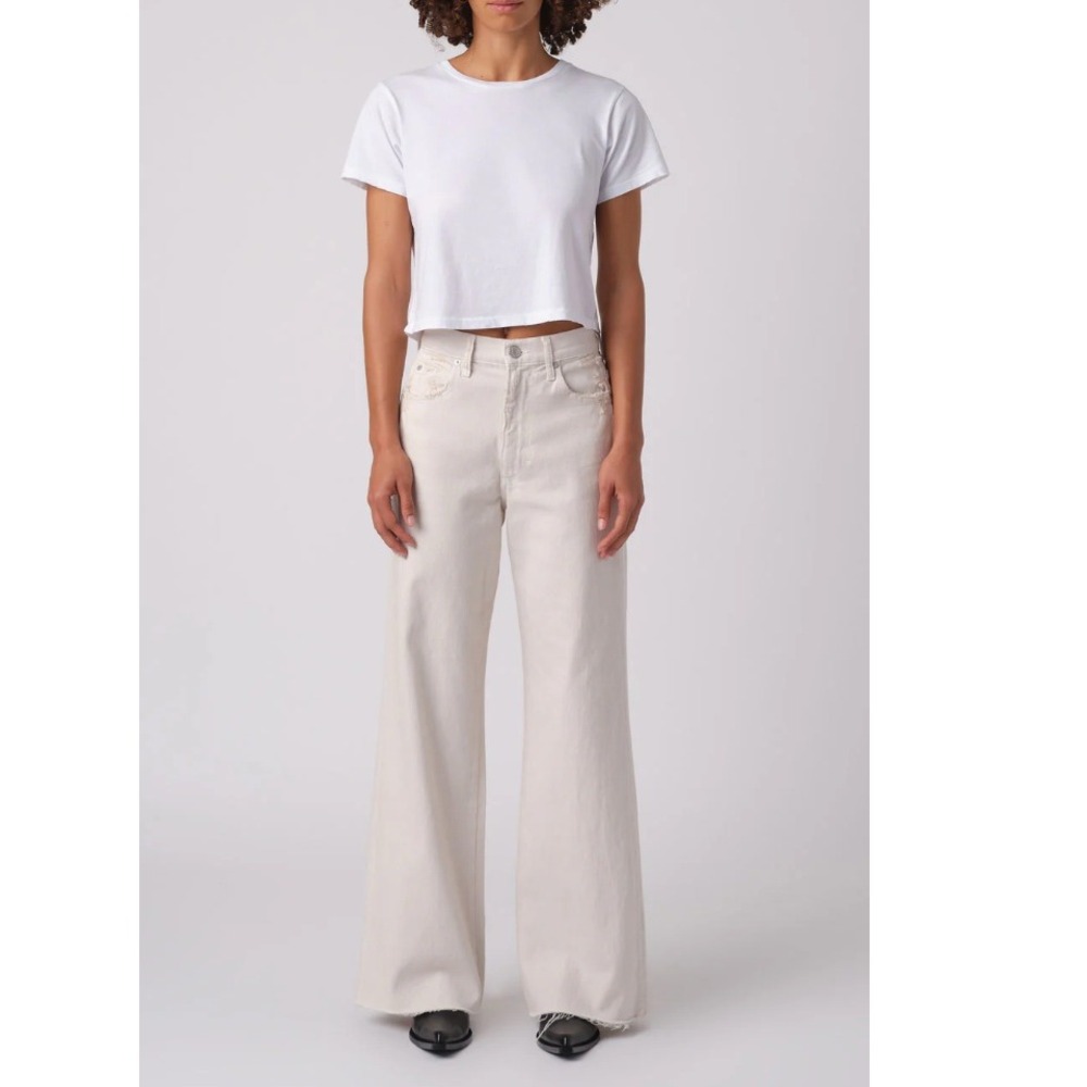 Amo Denim Frida High Rise Wide Leg Raw Hem Jeans White Oak Cream 30‎